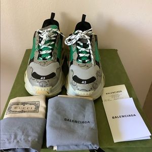 GUCCI BALENCIAGA The Hacker Project Triple S Sneakers GG Supreme Beige size 43